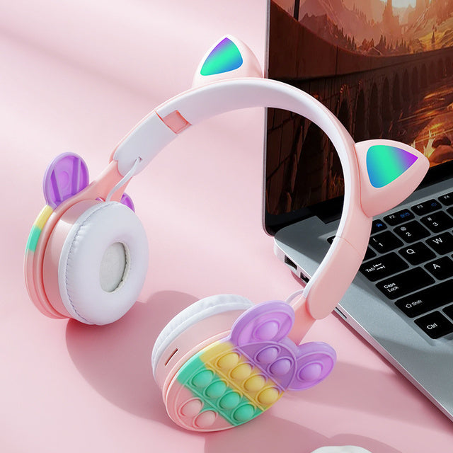 Casque oreilles de chat avec motif arc-en-ciel