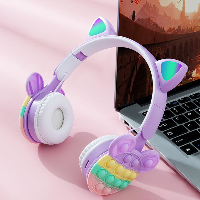 Casque oreilles de chat avec motif arc-en-ciel