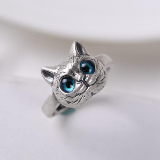 Bague chat aux yeux bleus