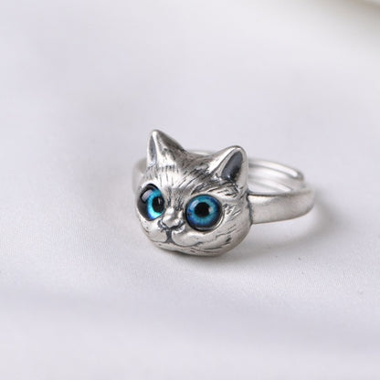 Bague chat aux yeux bleus