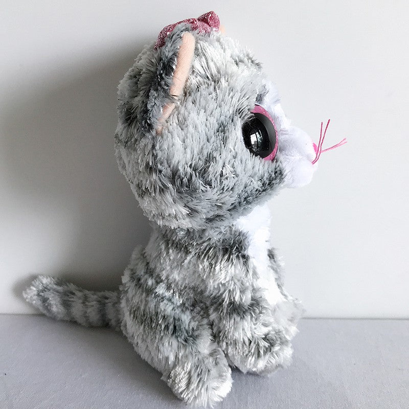 Peluche chat gris avec les grands yeux