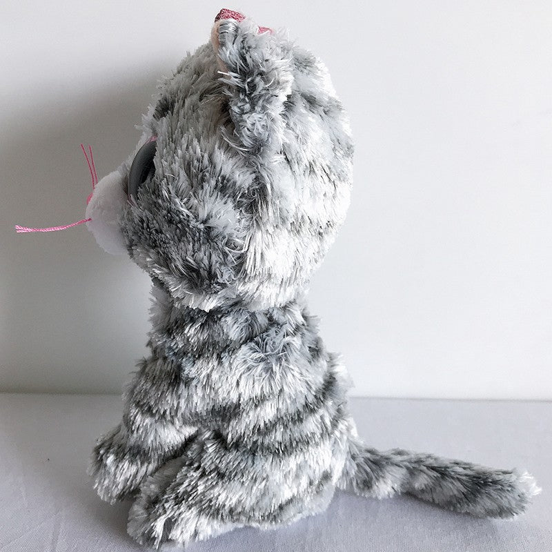 Peluche chat gris avec les grands yeux