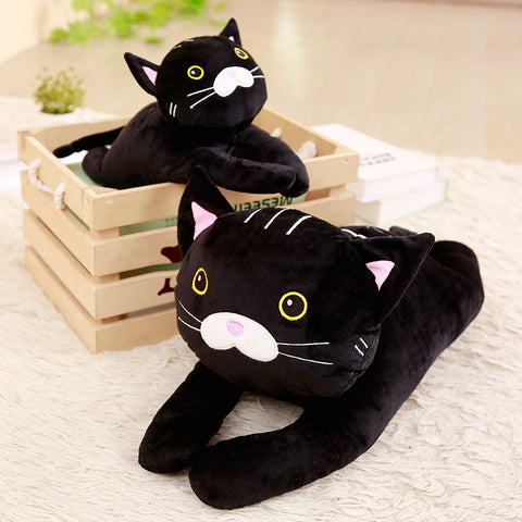 Peluche chat noir avec rayures blanches