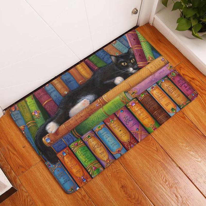 Tapis de Sol Chat Réaliste Noir et Blanc Livre