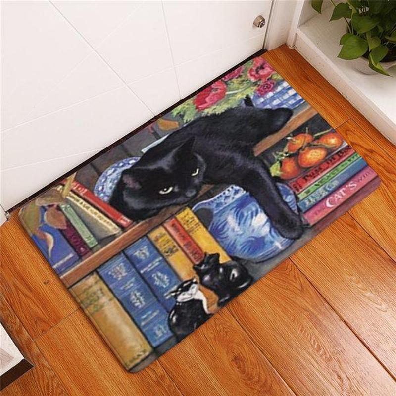 Tapis de Sol Chat Réaliste Noir Livre